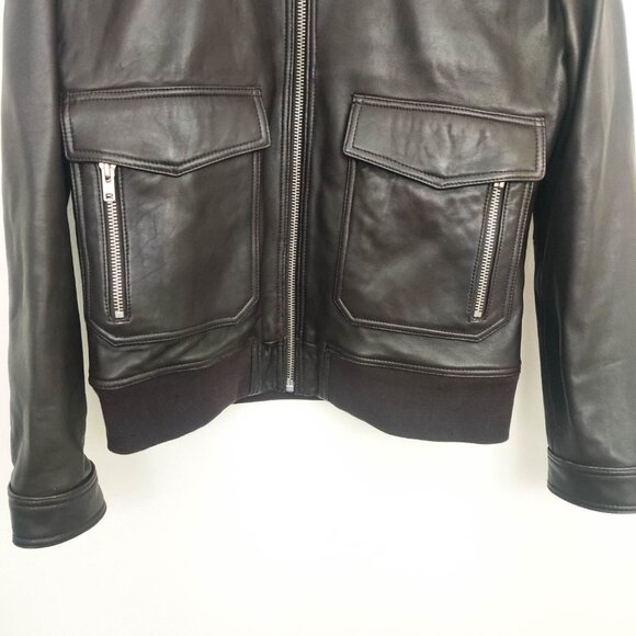 The Kooples Aviator Leather Bomber Jacket with Detachable Fur Collar in Brown XL - Picture 4 of 8